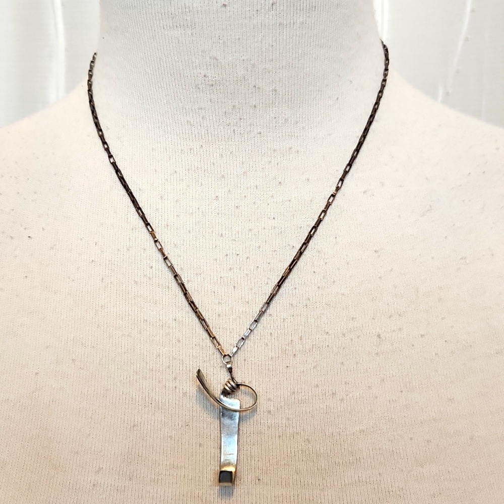 Silvertone J Hook Necklace